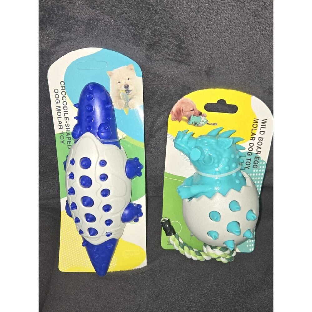 Blue & White Crocodile and Teal & White Wild Boar Dog Molar Toys - 2 Pack Bundle